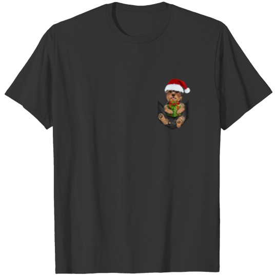 Christmas Yorkie Yorkshire Terrier Dog In Pocket T-shirt