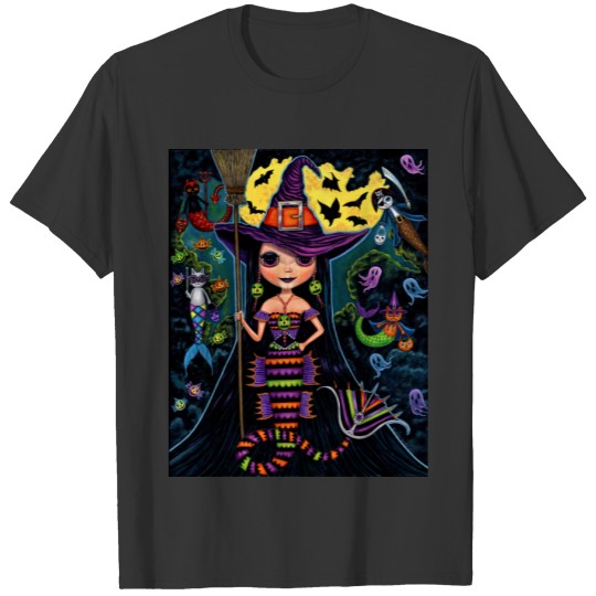 Halloween Mermaid Witch Mercats Ghosts Pumpkins T-shirt
