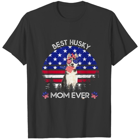 Best Husky Mom Ever Vintage American Flag 4th Of J T-shirt