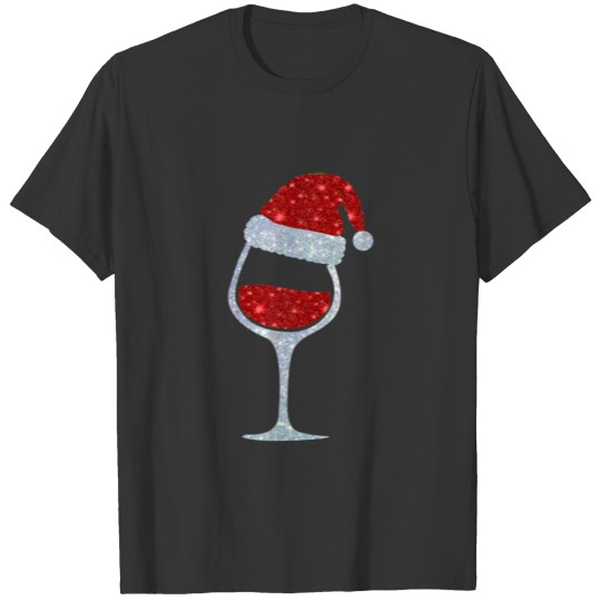 Womens Men Wine Glasses Santa Hat Christmas Funny T-shirt