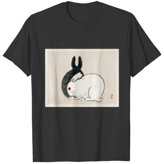 Black and white rabbits by Kono Bairei T-shirt