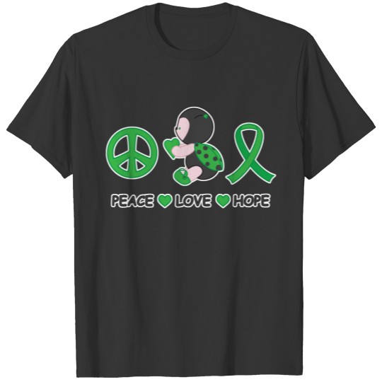 Ladybug Peace Love Hope Green Awareness Ribbon T-shirt