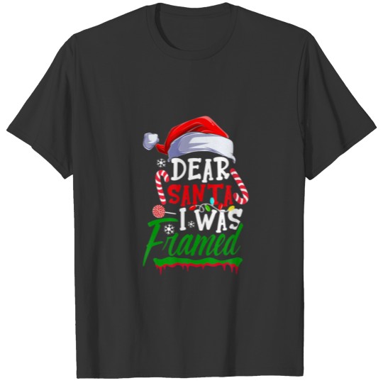 Funny Dear Santa I Was Framed Christmas Candy Cane T-shirt