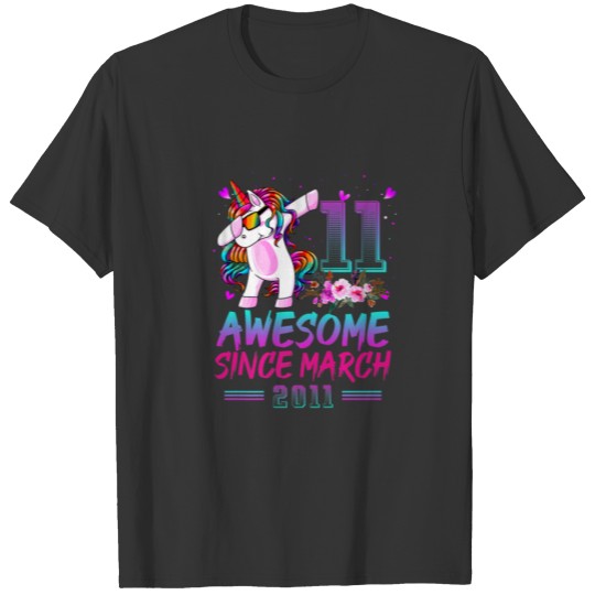 Awesome Since March 2011 Dabbing Unicorn 11Th Birt T-shirt