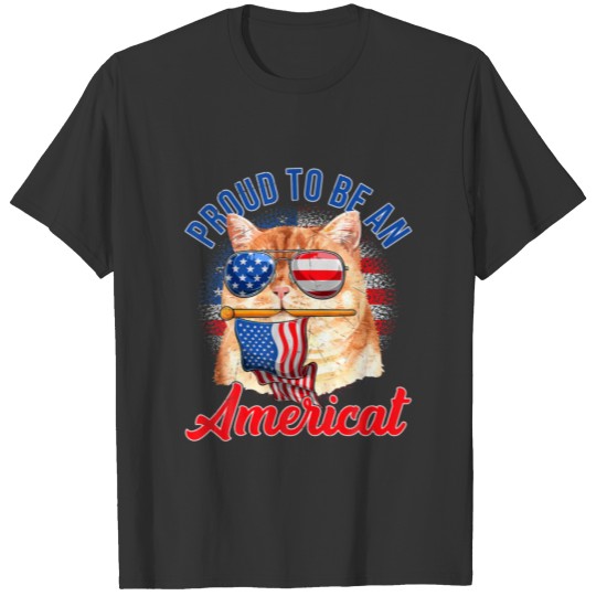 Proud To Be An Americat Cat USA Flag Sunglasses 4T T-shirt