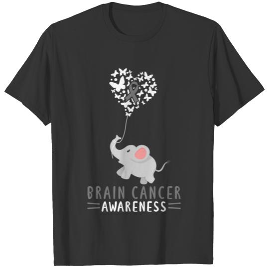 Brain Cancer Awareness Elephant  Brain Tumor Gray T-shirt