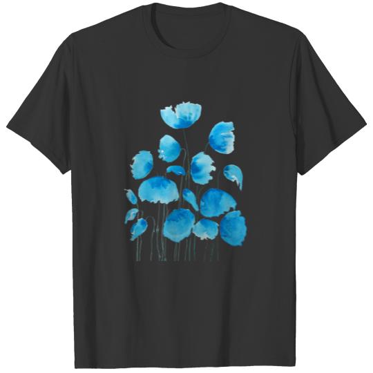 blue poppy field watercolor T-shirt