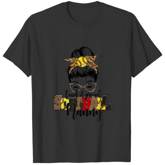 Bleached Softball Nanny Leopard Messy Bun Funny Mo T-shirt