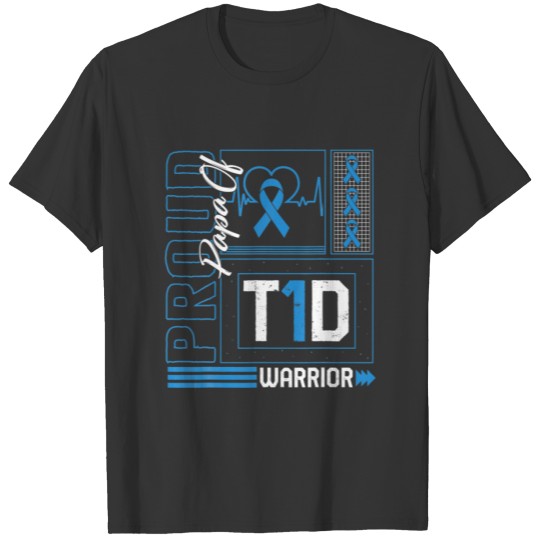 Proud Papa Of T1D Warrior Ribbon Diabetes Awarenes T-shirt