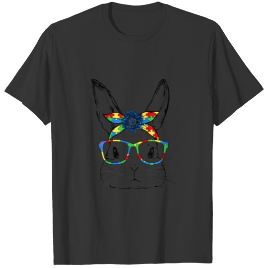 Bunny Face Sunflower Glasses Autism Awareness Puzz T-shirt