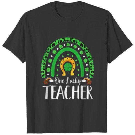 One Lucky Teacher Rainbow Leopard Print St Patrick T-shirt