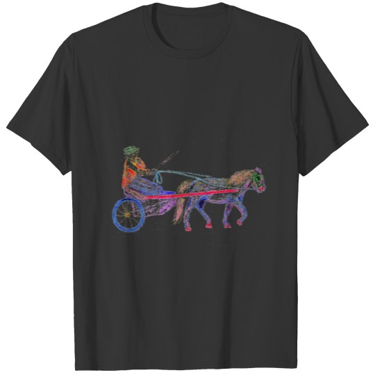 Cart horse in colored crayon pastel, pony sulky T-shirt