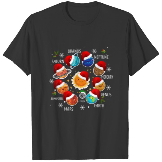 Solar System Space Planets Santa Hat Christmas Pjs T-shirt