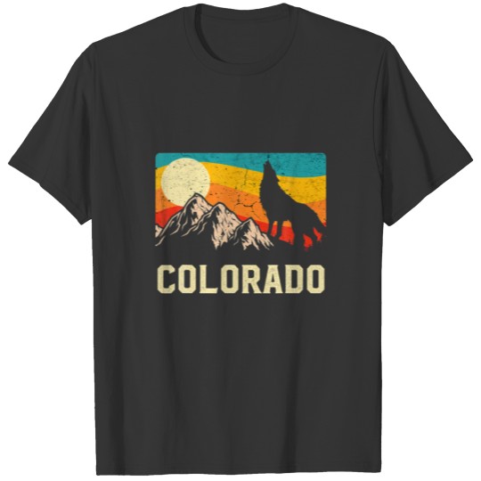 Colorado Nature Wild Wolf Retro Sunset Hiking T-shirt