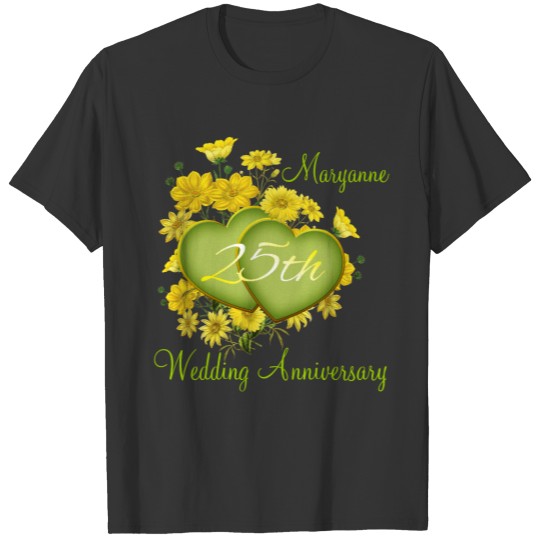 25th Wedding Anniversary Party Wildflower Hearts T-shirt