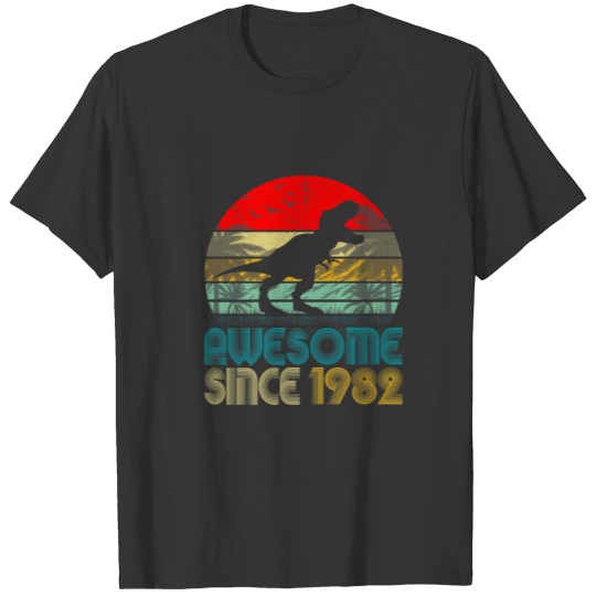Distressed Awesome Since 1982 Birthday Party Dinos T-shirt
