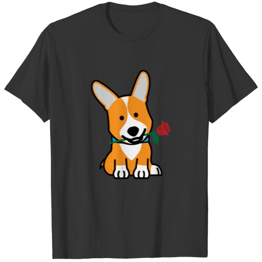 Corgi dog puppy Pembroke Welsh Valentine Rose T-shirt
