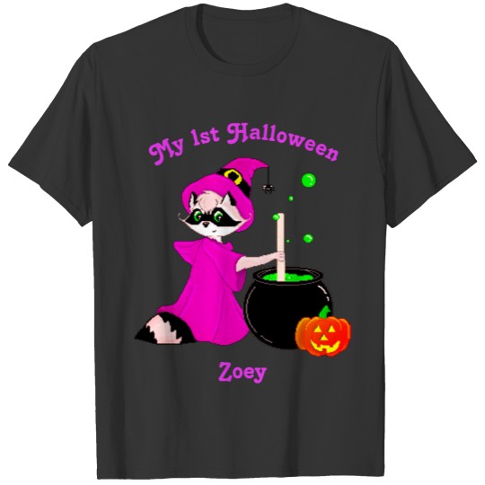 Customize Raccoon Witch Baby 1st Halloween T-shirt