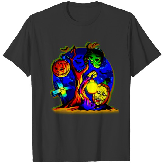 Halloween Zombies Tree Mask Pumpkin Grave Bat Lamp T-shirt