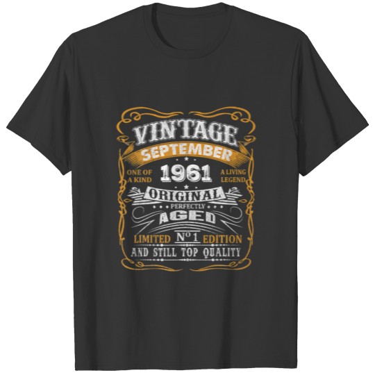 60Th Birthday Men Women Vintage September 1961 60 T-shirt