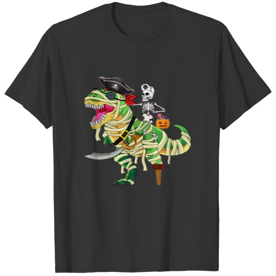 Halloween skeleton riding pirate dinosaur mummy T T-shirt
