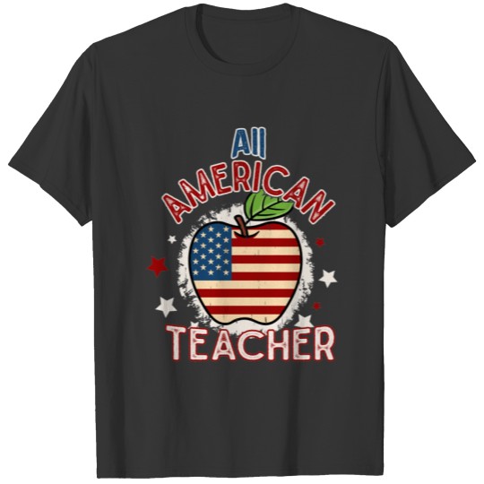 Red White Blue All American Teacher Apple T-shirt