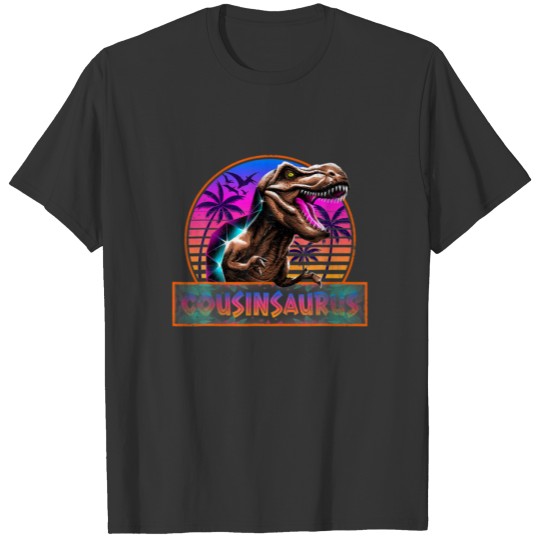 Retro 80S Color Cousinsaurus T Rex Dinosaur Family T-shirt