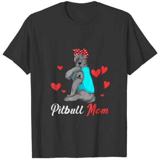 Pitbull mom pitbull i love mom cute animal dog T-shirt