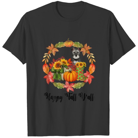 Dog Schnauzer Pumpkin Autumn Happy Fall Y'all T-shirt