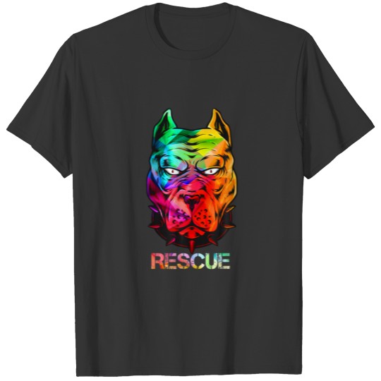Dog Lover Funny Gift - Rescue Dog Colorfull Pitbul T-shirt