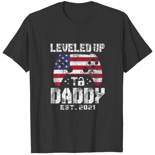 Mens Leveled Up To Daddy Est 2021 Dad Level Unlock T-shirt
