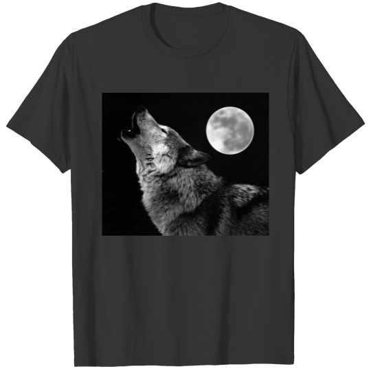 Black White Wolf Howling at Moon T-shirt