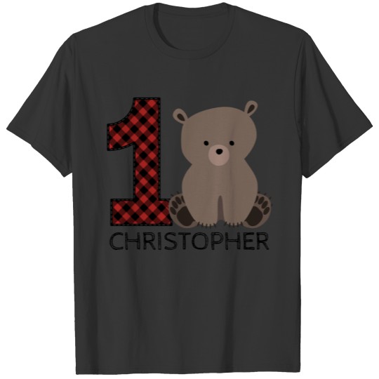 Baby Bear Plaid First Birthday T-shirt