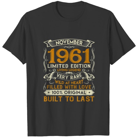 November 1961 Vintage 60 Yrs Old 60Th Birthday Gif T-shirt