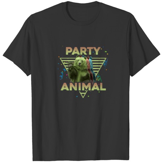 PARTY ANIMAL Funny Grizzly Bear Vintage 80S Vaporw T-shirt