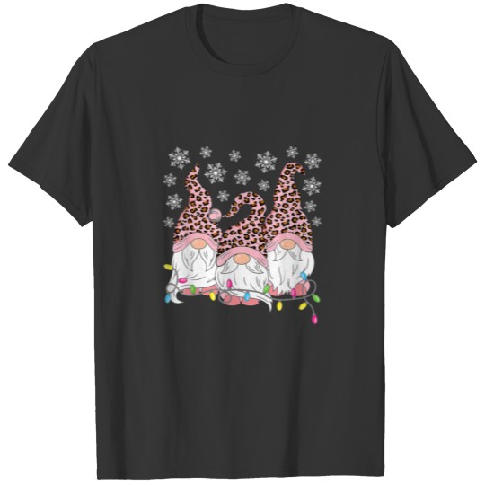 Pink Leopard Print Gnomes Xmas Funny Christmas Gno T-shirt