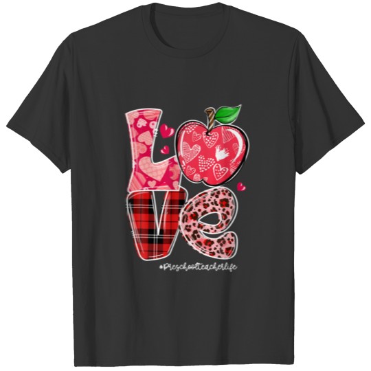 Red Plaid LOVE Preschool Teacher Life Happy Valent T-shirt
