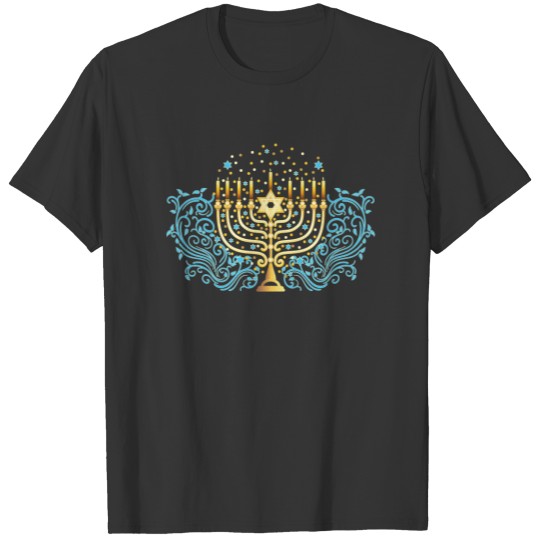 Golden menorah Hanukkah greeting festival of light T-shirt