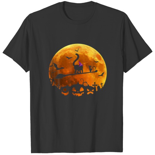 Lemur Costume Witch Riding Broom Moon Halloween T-shirt
