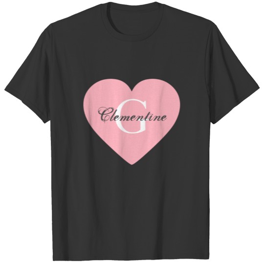 Pink Heart Name Initial Monogram T-shirt