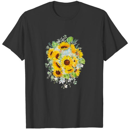 yellow sunflower blue hydrangea white orchid polo T-shirt