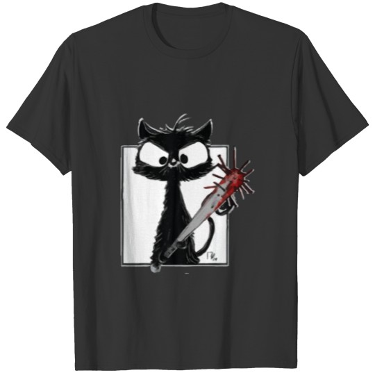 Halloween Party Gift Baseball Bat Black Cat T-shirt