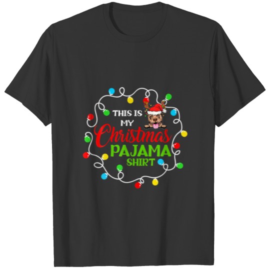 Funny Pitbull Dog Christmas Santa Hat Lights Xmas T-shirt