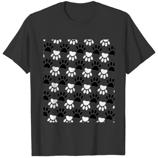 Black And White Dog Paw Print Pattern T-shirt