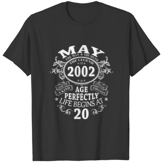 Mens May 2002 The Man Myth Legend 20 Year Old Birt T-shirt