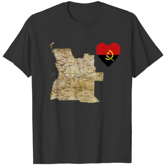 Angola Flag Heart and Map T-shirt
