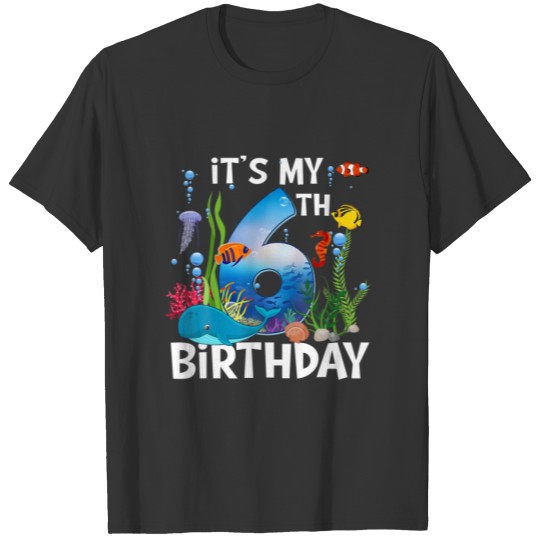 Kids 6 Year Old Ocean Life Whale Dolphin Shark 6Th T-shirt