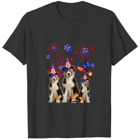 Funny Australian Shepherd Dogs American Flag 4Th O T-shirt