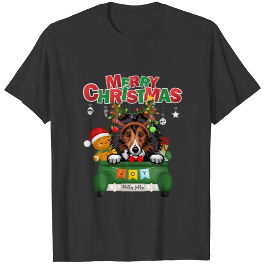 Merry Christmas Shetland Sheepdog Dog Reindeer Rid T-shirt
