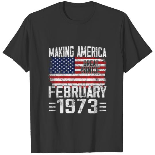 49Th Birthday Gift February 1973 American Flag 49 T-shirt